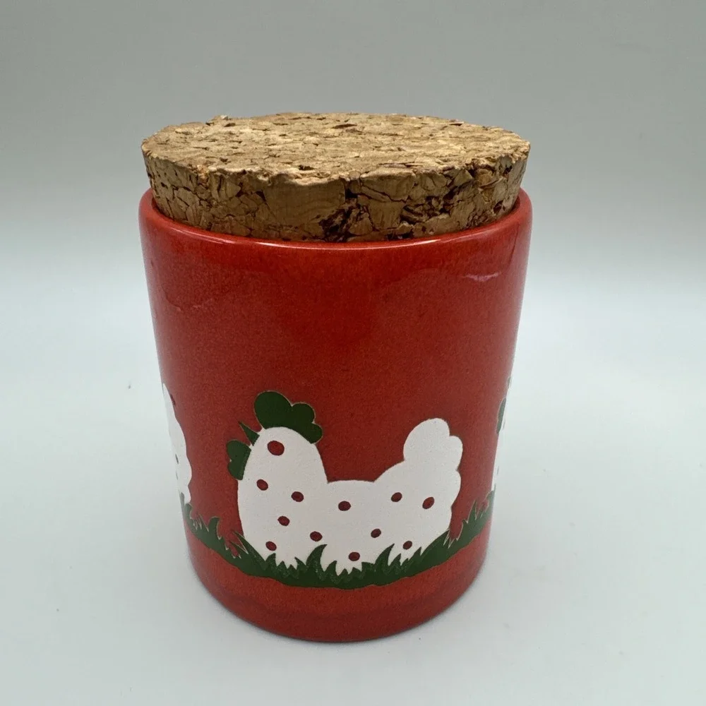 Vintage Waechtersbach Canister Jar Red‎ Kitsch Chicken w Cork Lid West Germany